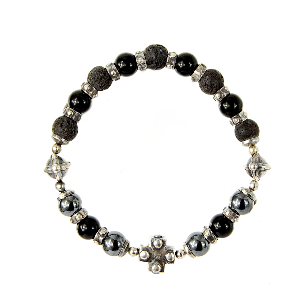 Bracelet Beads PLAIN CROSS and Faceted Balls on Rubber