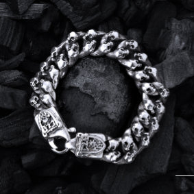 Silver Bracelet S with Mini SKULL s Lobster Claw with SHIELD