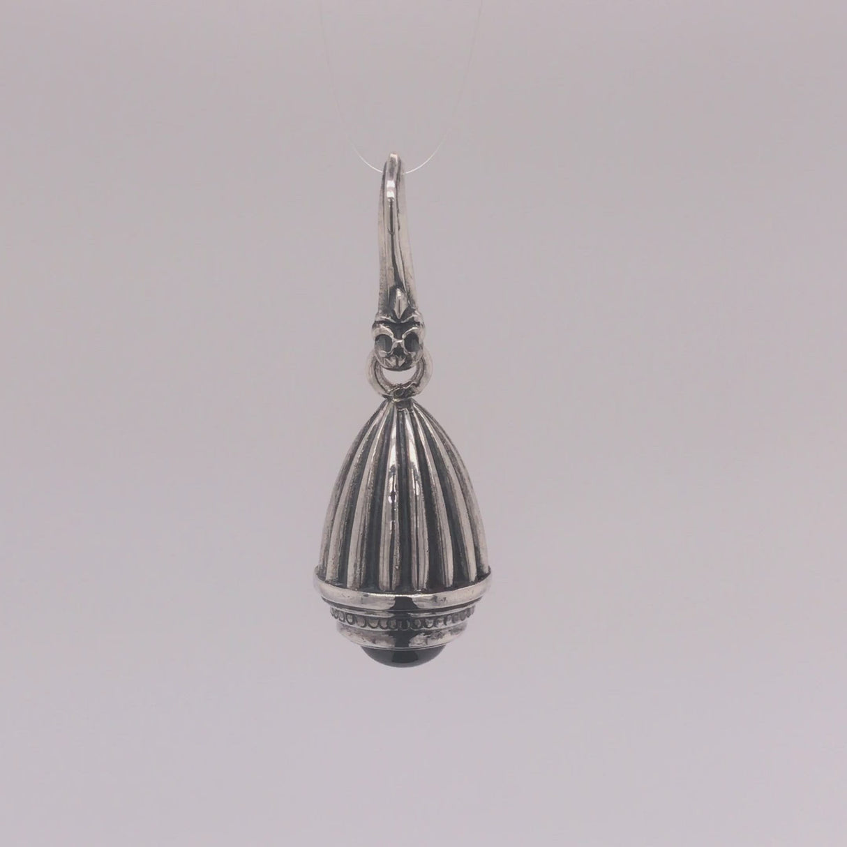 Silver Pendant Elfin King Striped Bell with Stone and Lily Hook