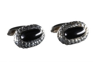 Silver Cufflinks OVAL DRAGON SCALES and Onyx