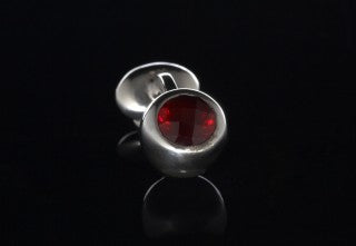 Silver Cufflinks BULLET with Faceted Stone