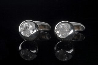 Silver Cufflinks BULLET with Faceted Stone
