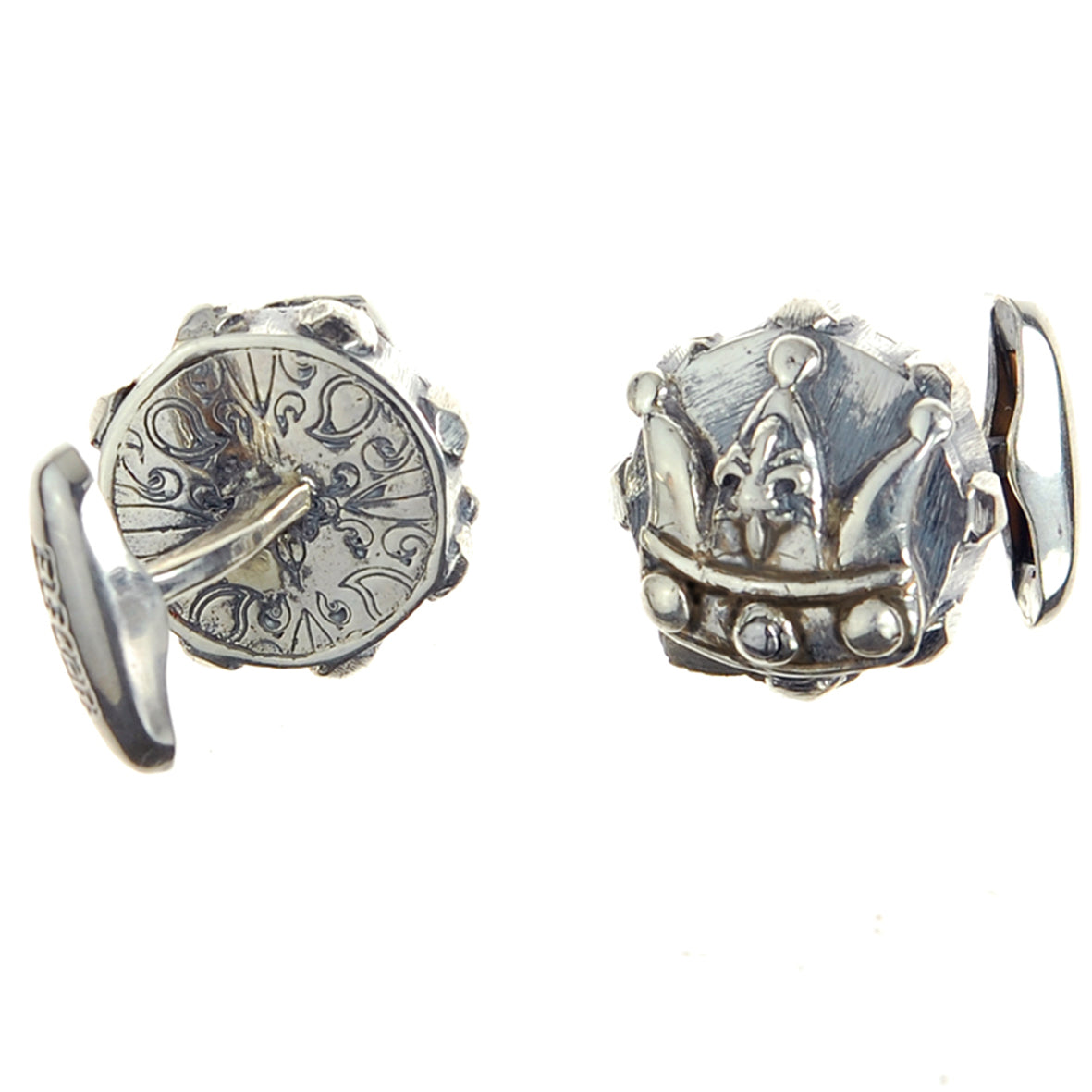 Silver Cufflinks CROWN on Faceted Body + METEORITE