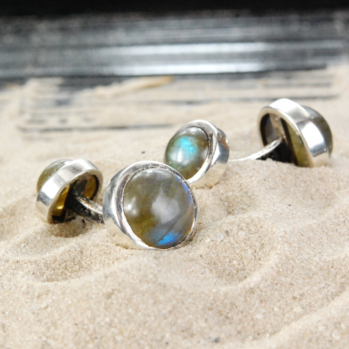 Silver Cufflinks ROUND STONES as Bones