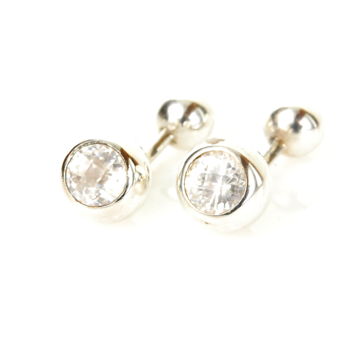 Silver Cufflinks BULLET with Faceted Stone as Bones
