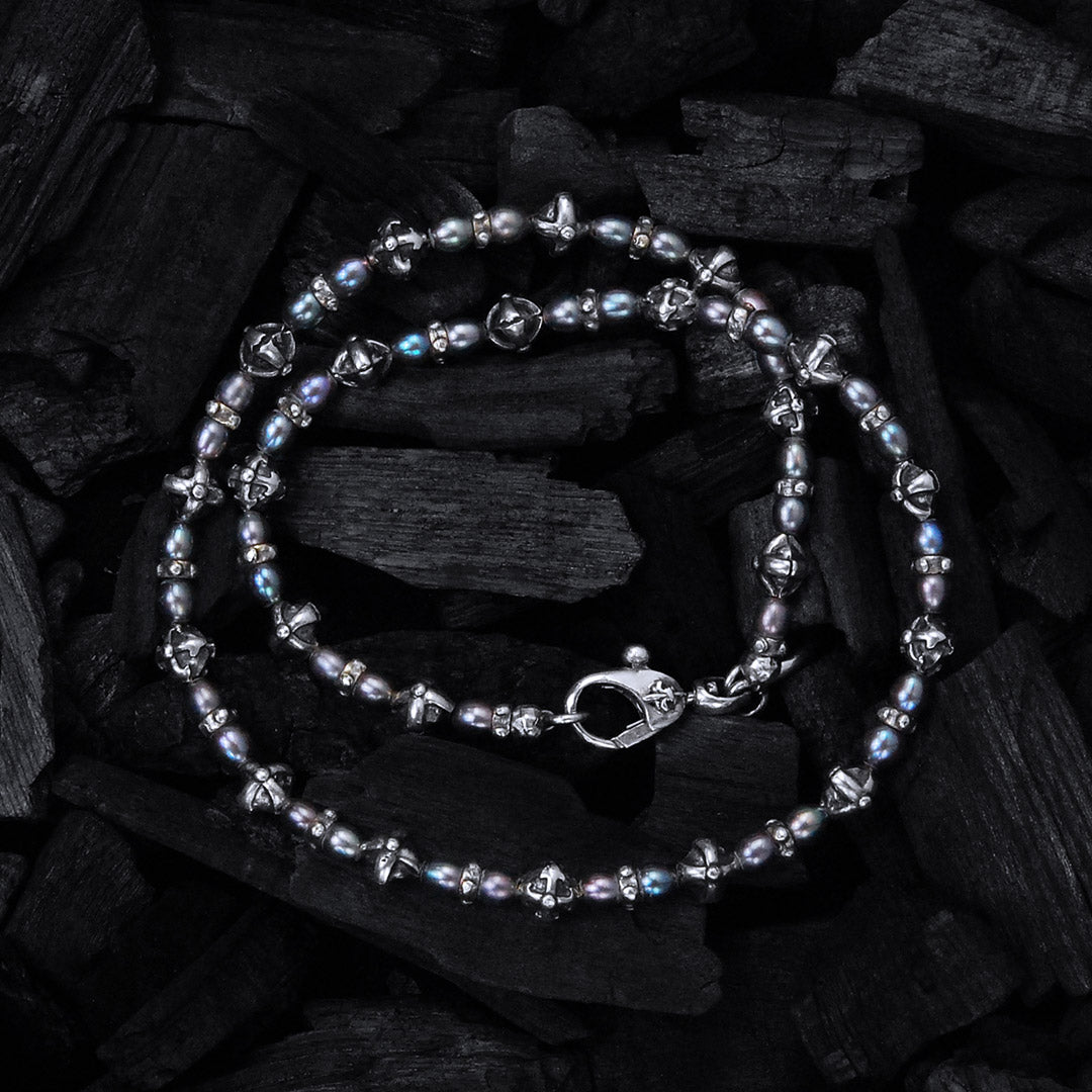 Silver and Pearls Necklace with Small Silver Crossballs 6