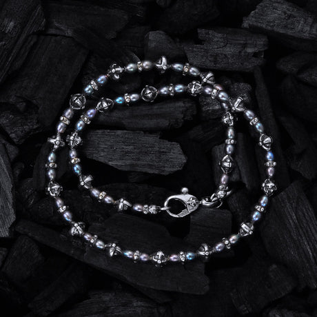 Silver and Pearls Necklace with Small Silver Crossballs 6