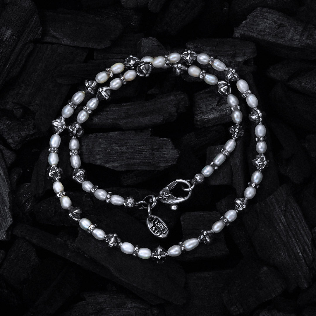 Silver and Pearls Necklace with Small Silver Crossballs 6