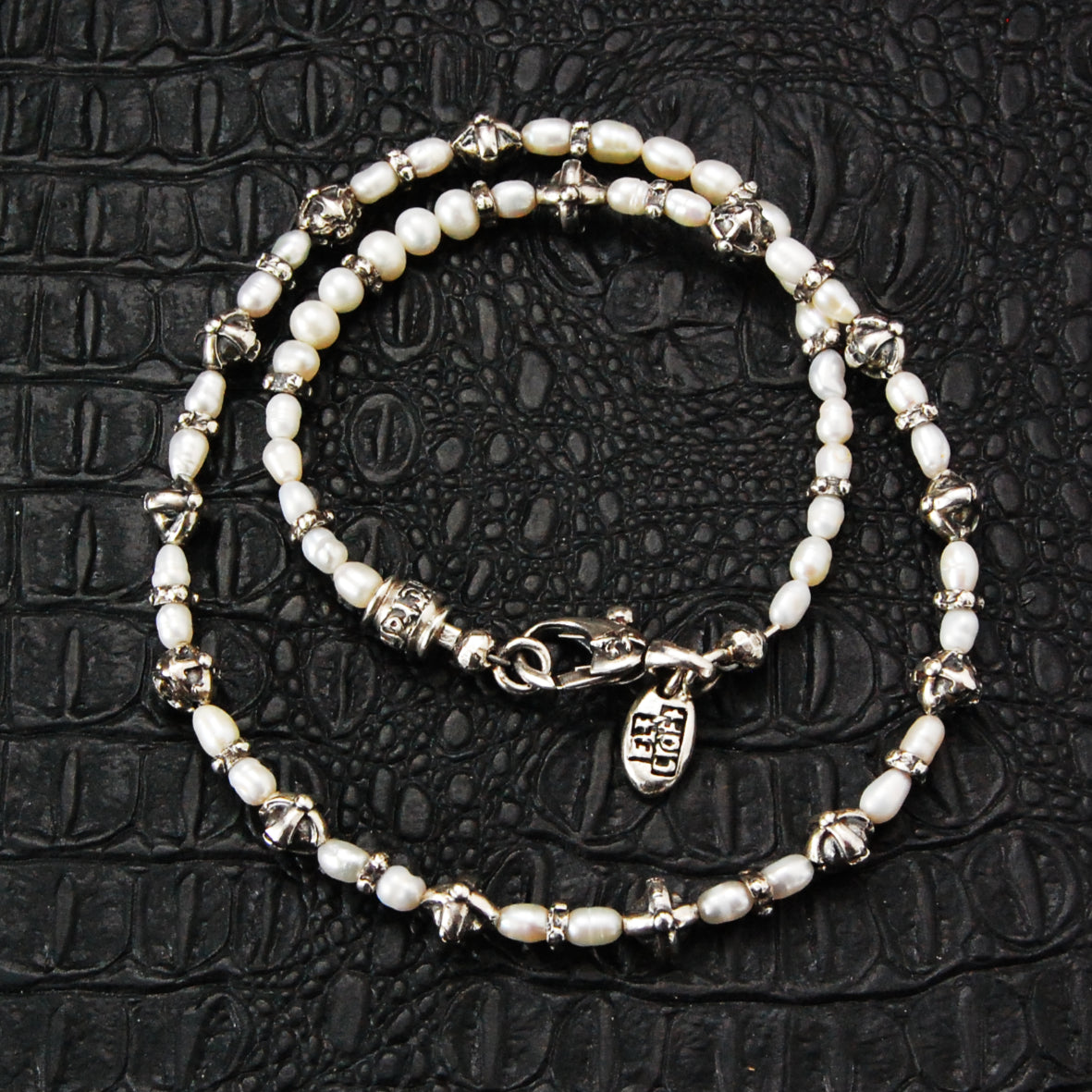 Silver and Pearls Necklace with Small Silver Crossballs 6