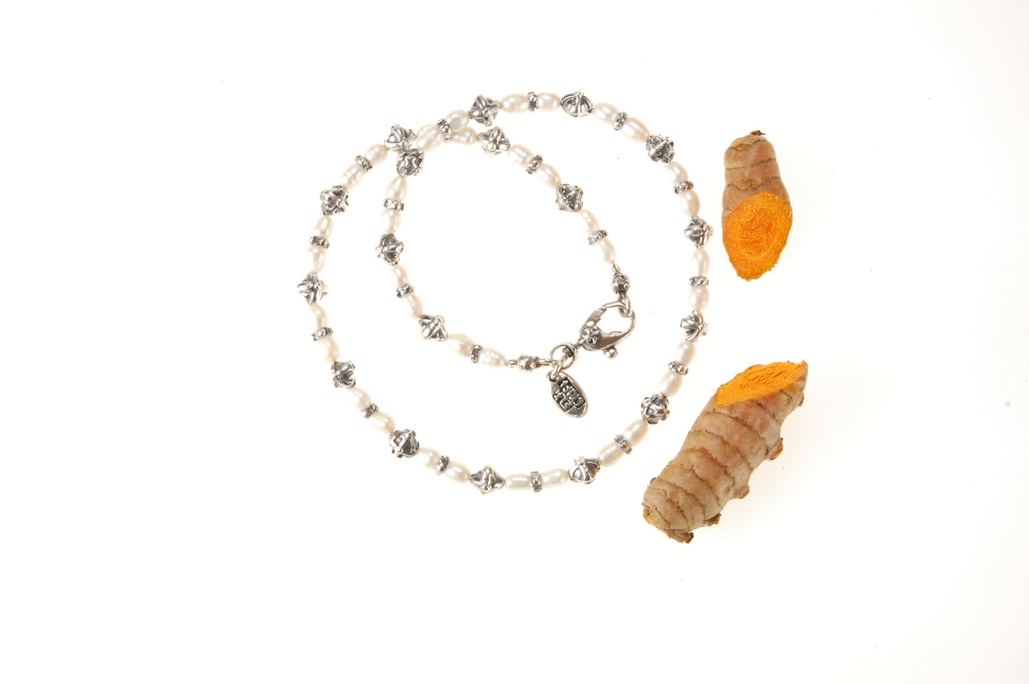 Silver and Pearls Necklace with Small Silver Crossballs 6