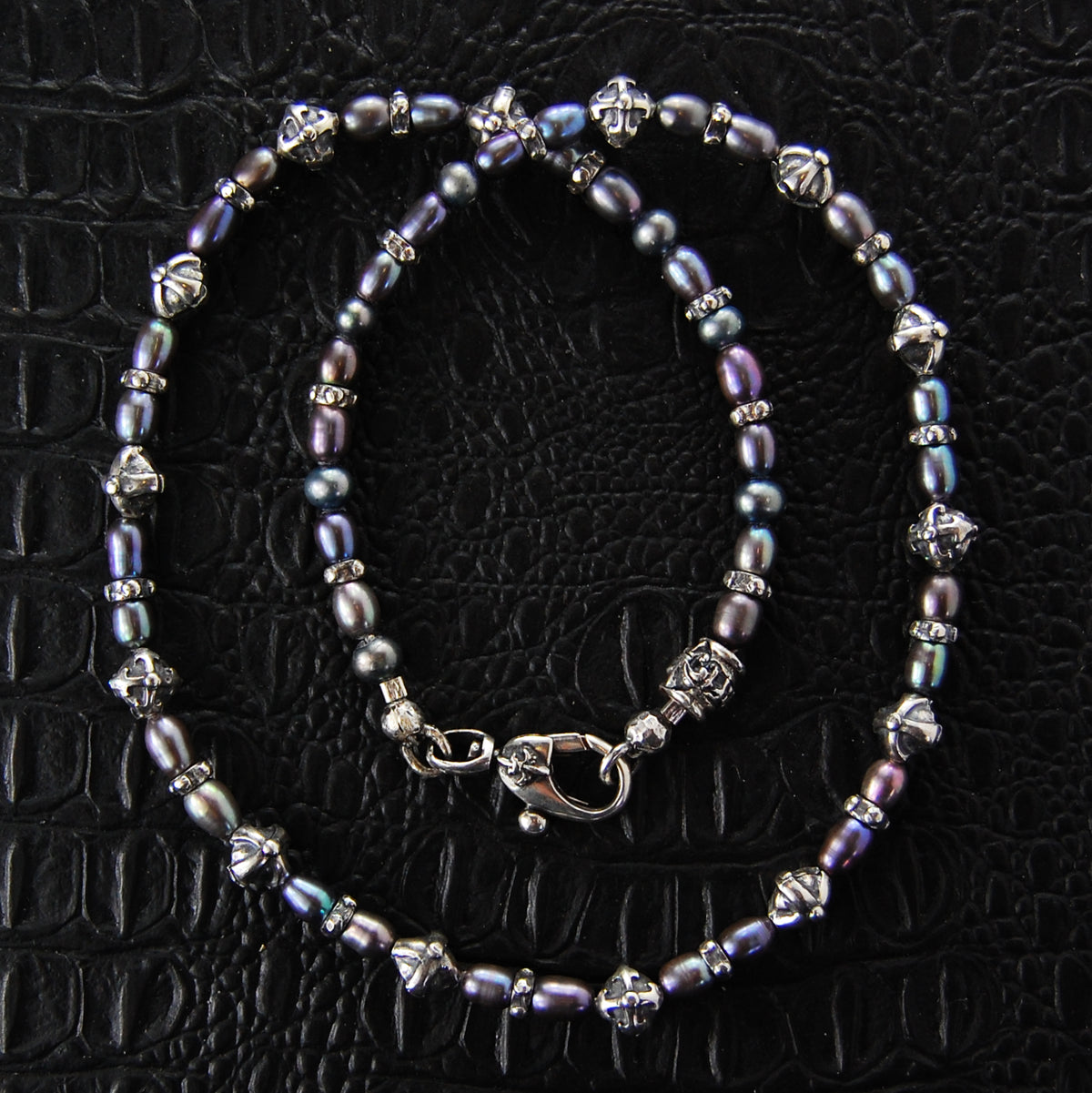 Silver and Pearls Necklace with Small Silver Crossballs 6
