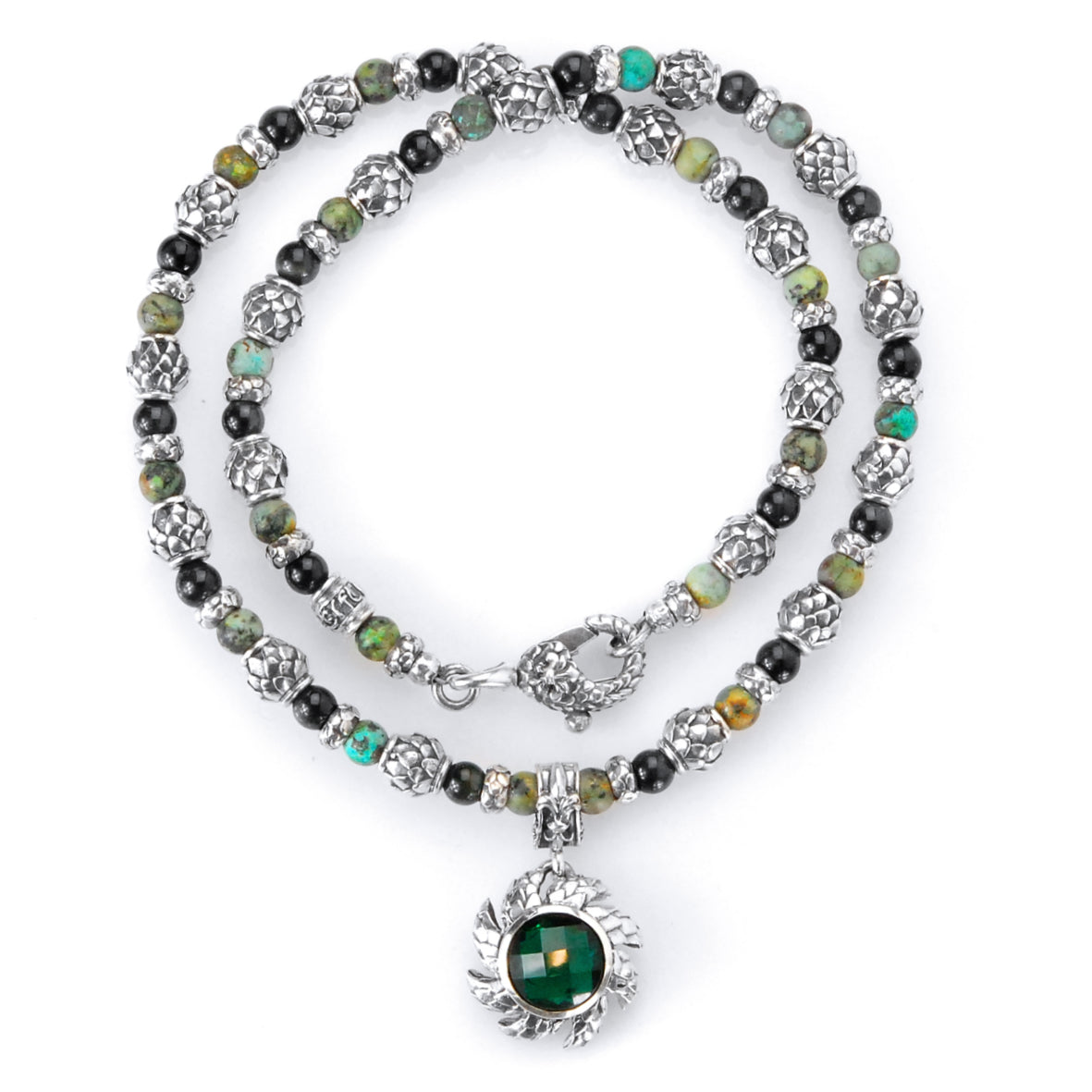 Silver with Dragon Scales Tubes + FLAMED SUN with BEADS/PEARLS Necklace