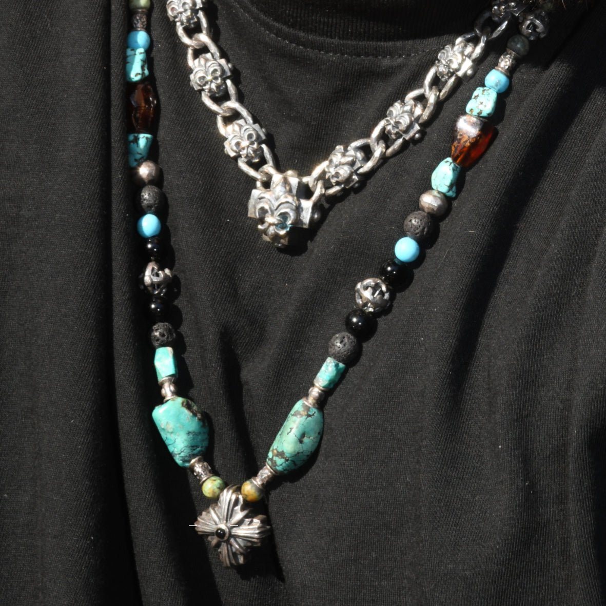 Silver Necklace Greek Lily Crosses Chain with LILY CROSS Center 20