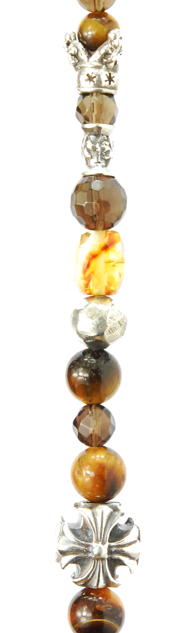 ROCKS and BEADS Necklace w. Silver Tubes+Balls + MALTESER  + Center SKULL CROSS