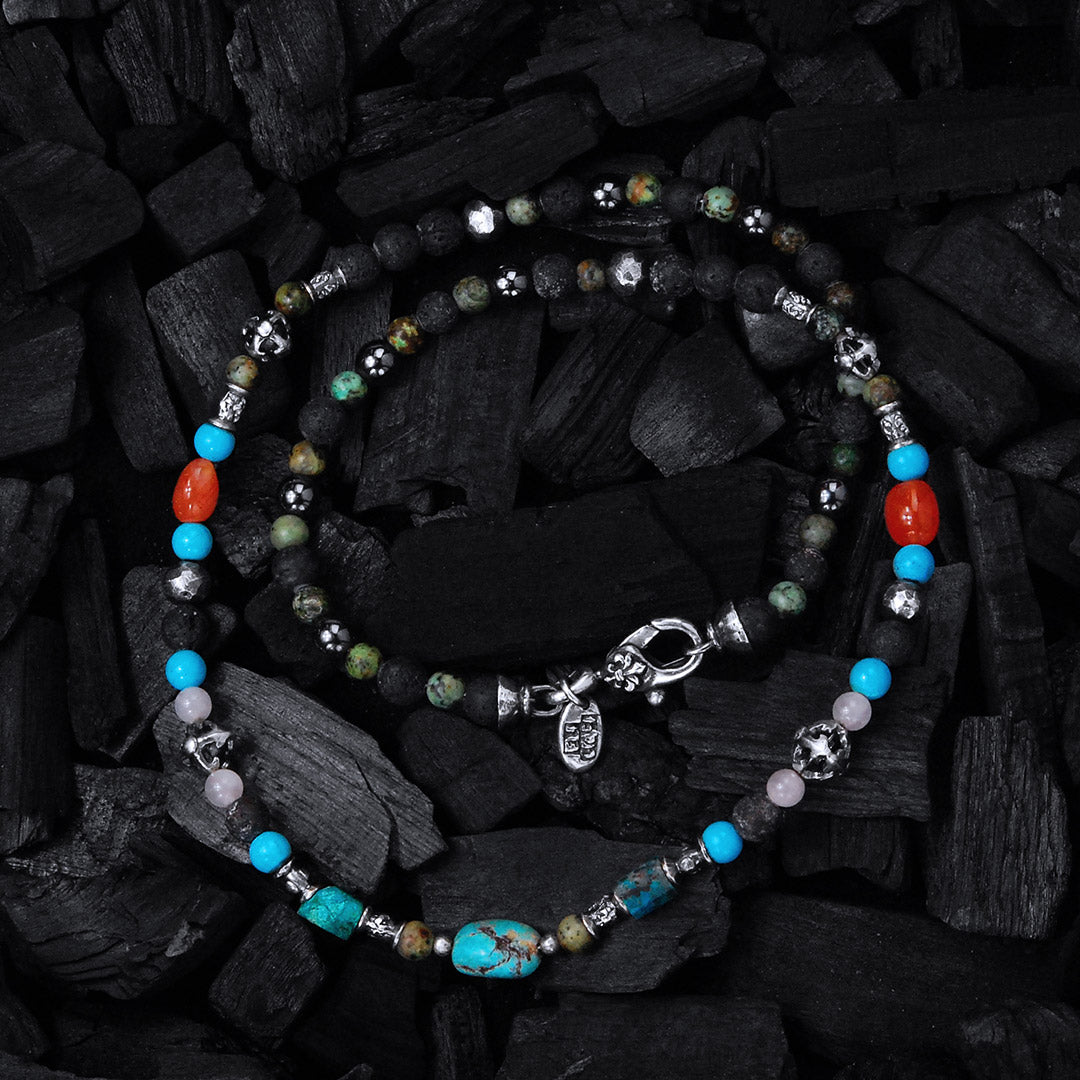 ROCKS and BEADS Halskette mit silbernen Röhren und Kugeln