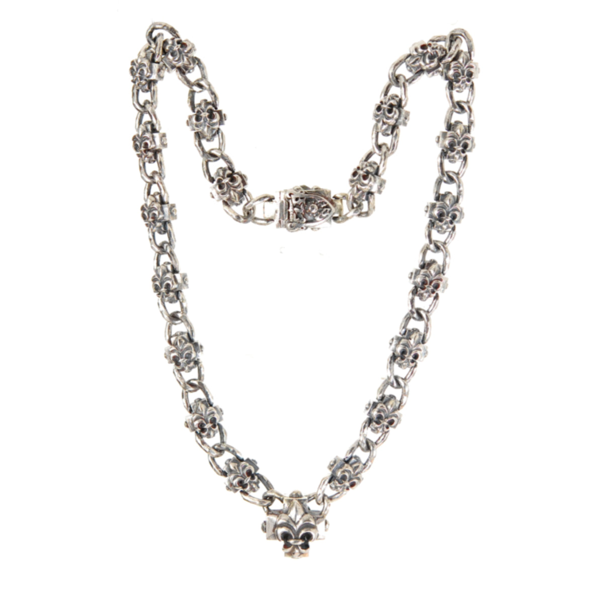Silver Necklace Greek Lily Crosses Chain with LILY CROSS Center 20