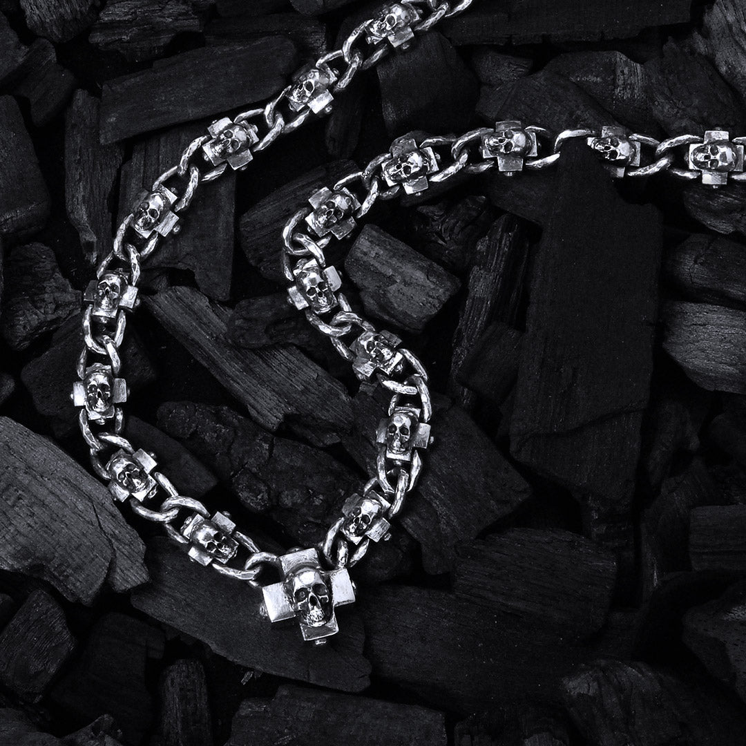 Silver Necklace Greek Skull Crosses Chain with SKULL CROSS Center 20