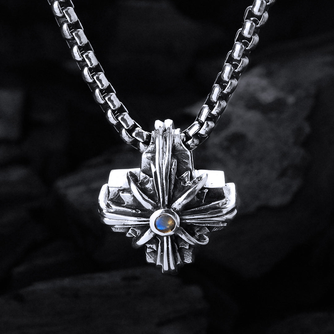 Silver Pendant Greek Cross Body with Hole and MORNING STAR 20