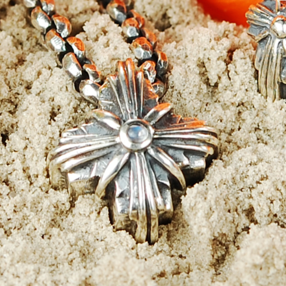 Silver Pendant Greek Cross Body with Hole and MORNING STAR 20