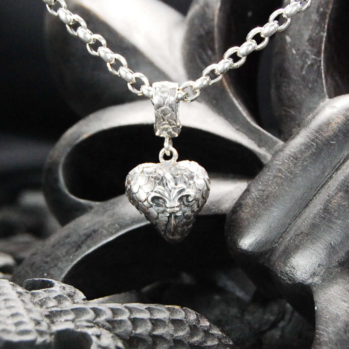 Silver Pendant HEART with DRAGON SCALES