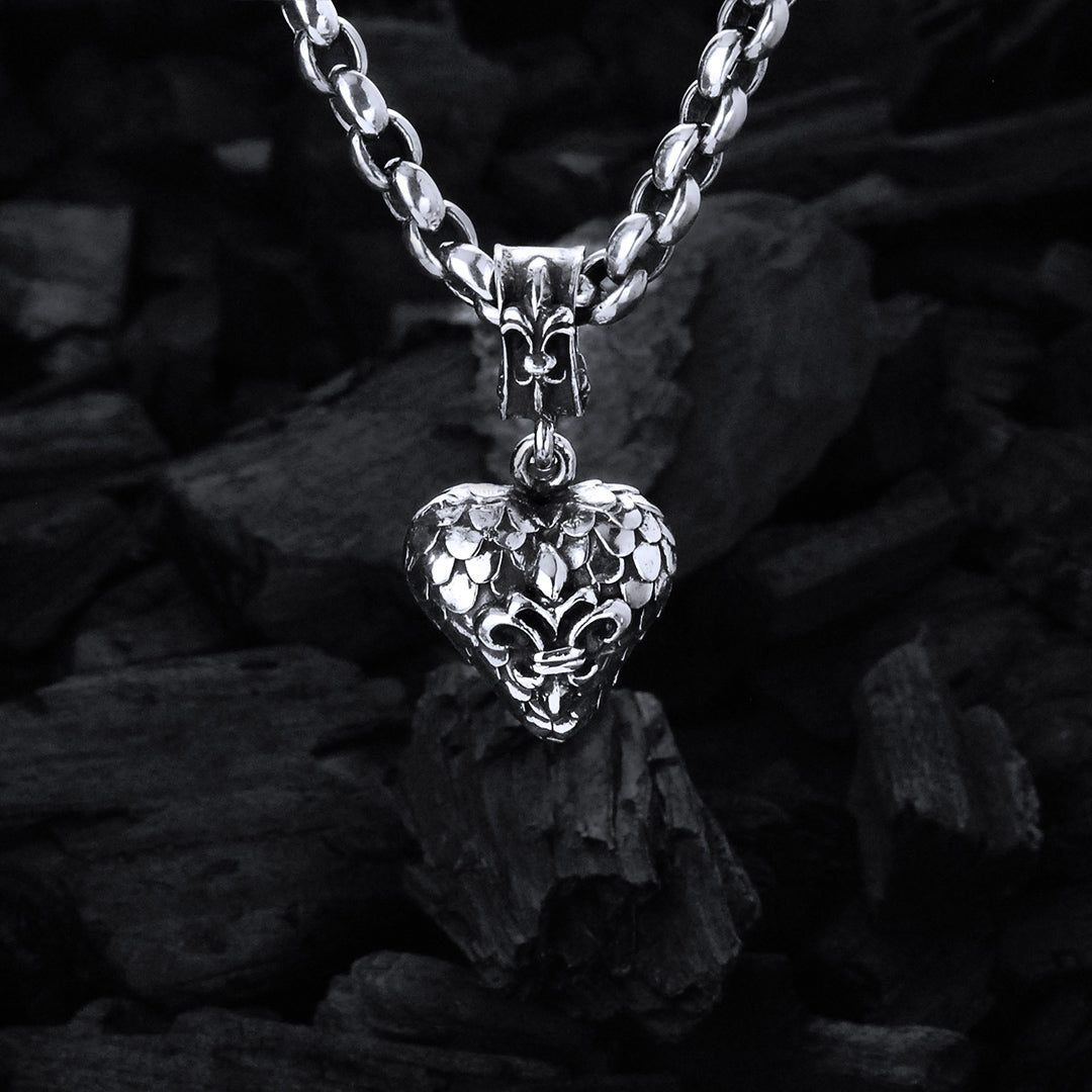 Silver Pendant HEART with DRAGON SCALES