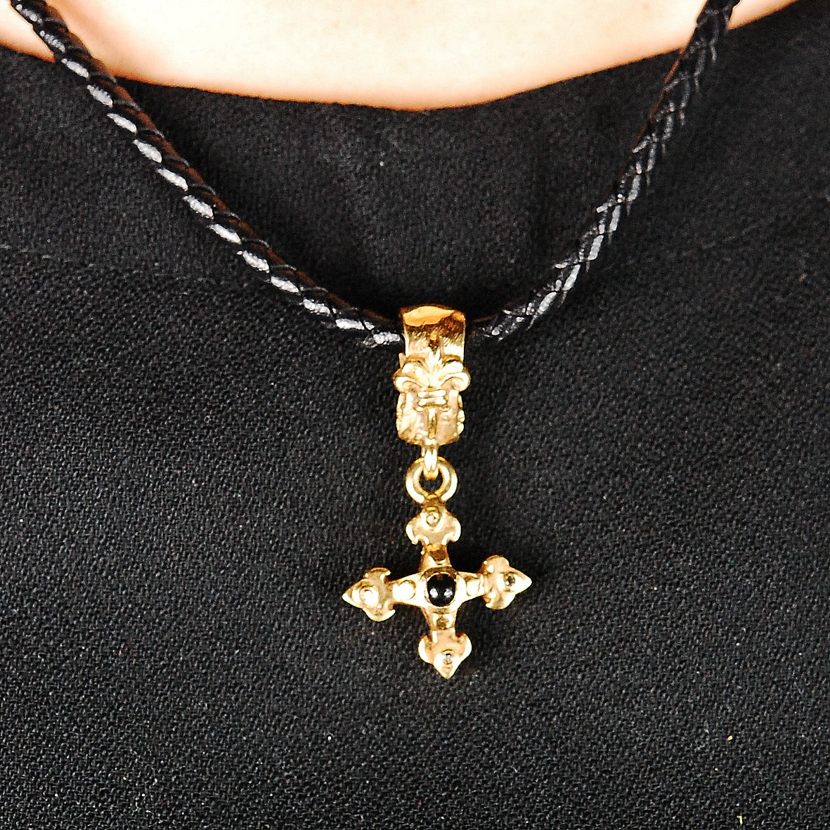 Silver Pendant BLADES CROSS Body with Stones Gold 18