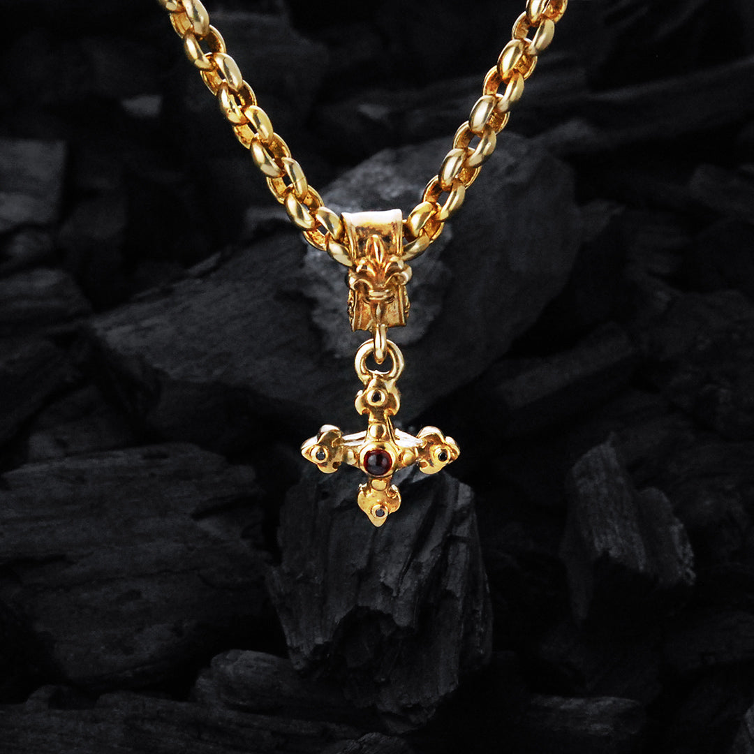 Silver Pendant BLADES CROSS Body with Stones Gold 18