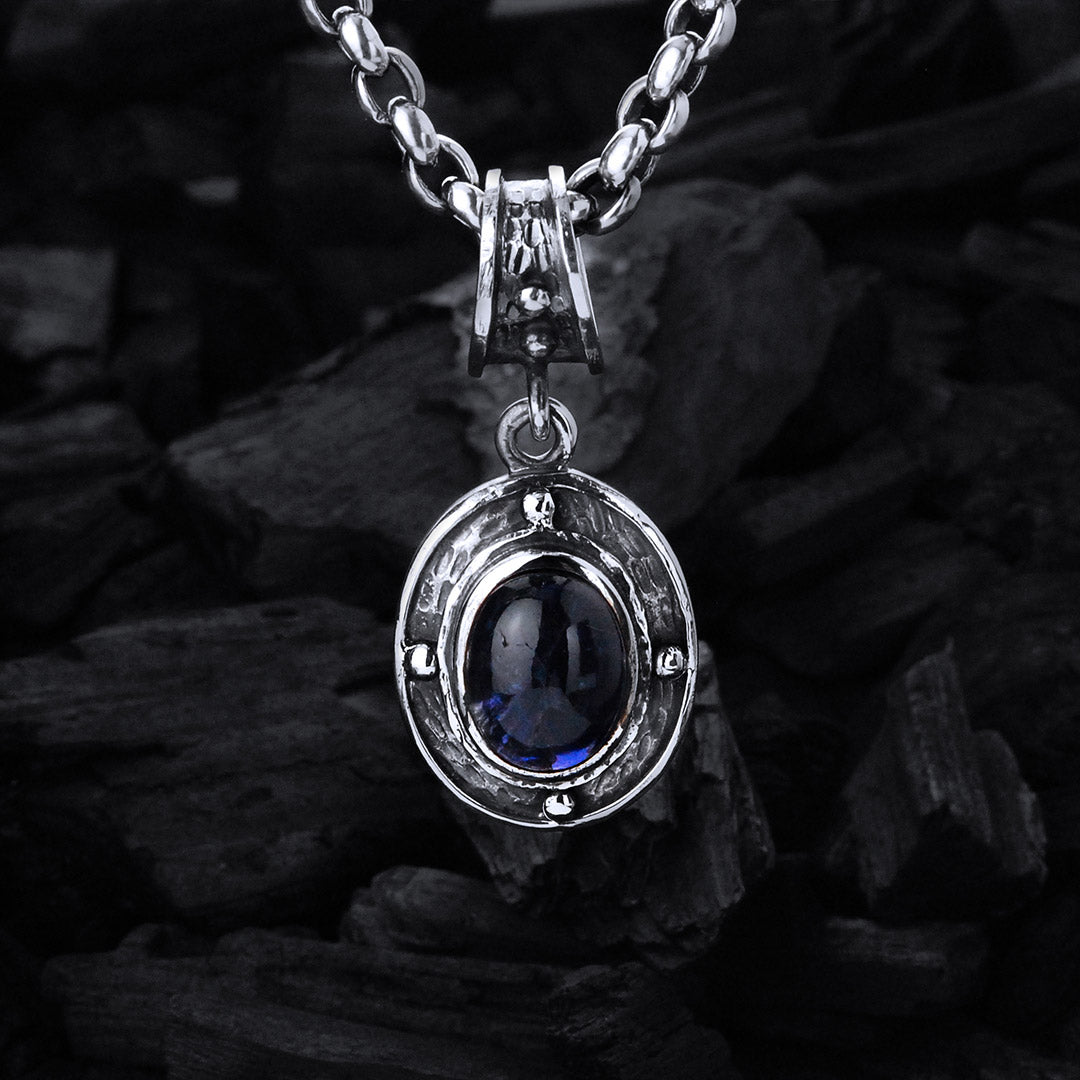 Silver Pendant ROUGH OVAL with Stone