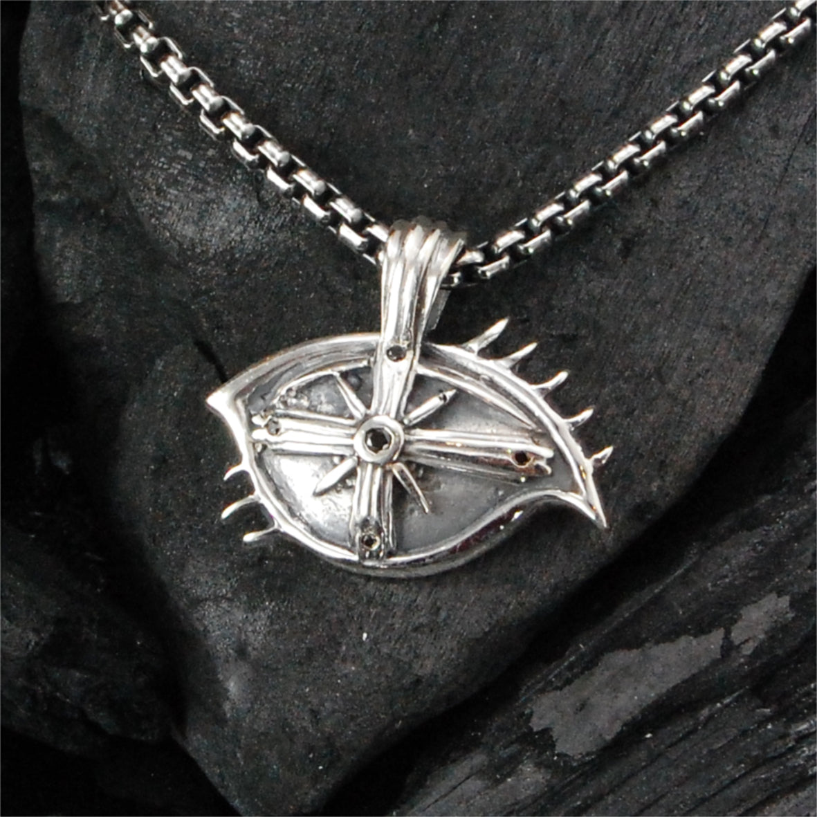 Silver Pendant The Third EYE View with Black Diamonds