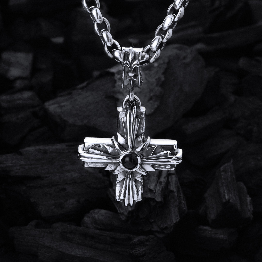 Silver Pendant Greek Cross Body with MORNING STAR