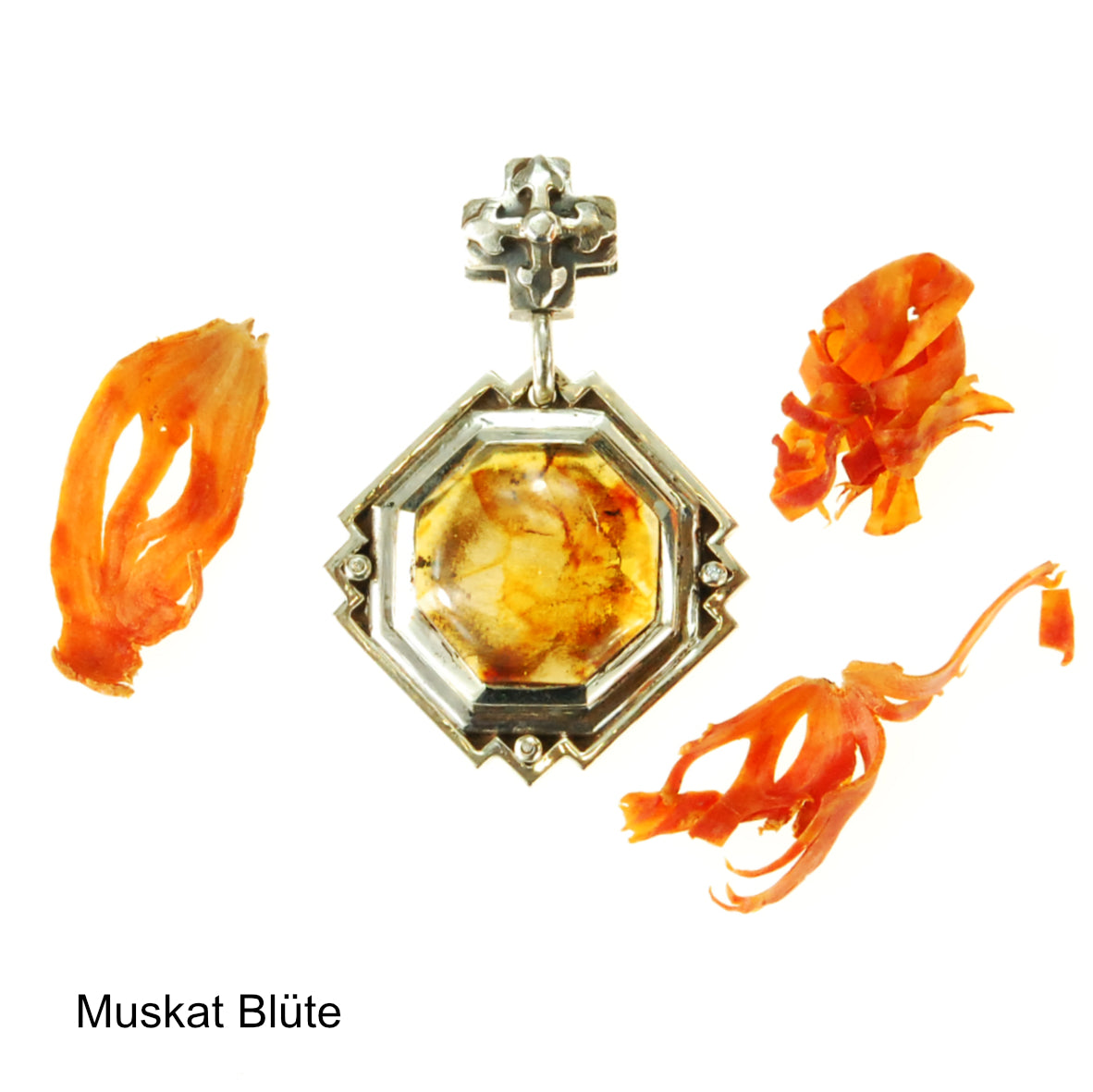 Silver Pendant OCTAGON Stone with Blades Cross Loop