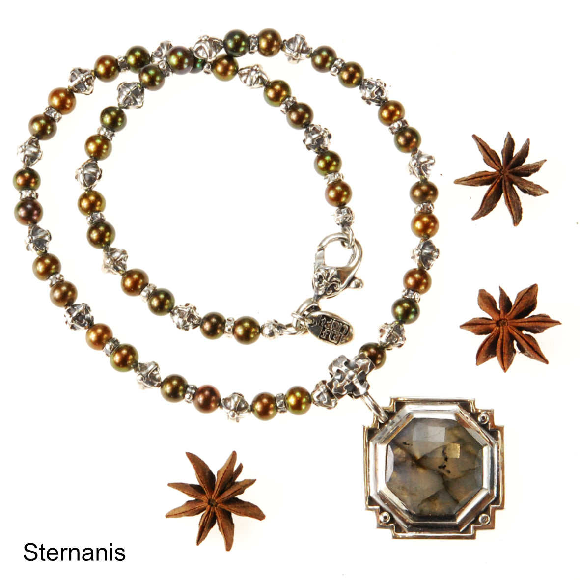 Silver and Pearls Necklace with Small Silver Crossballs 6