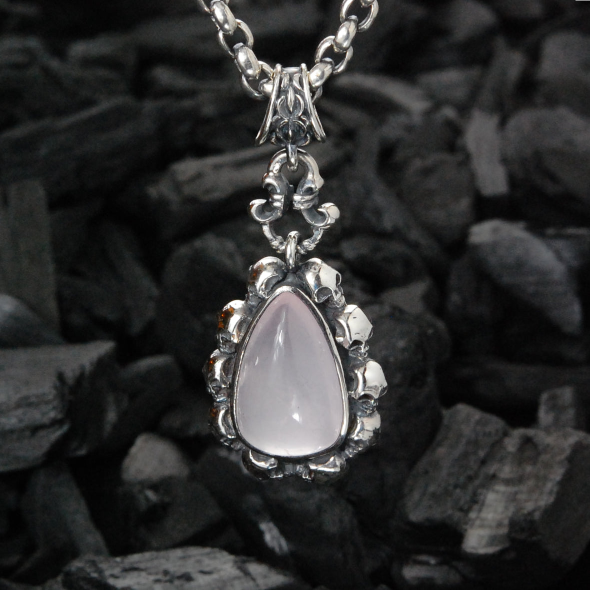 Silver Pendant Skulls Drop Frame with Stone