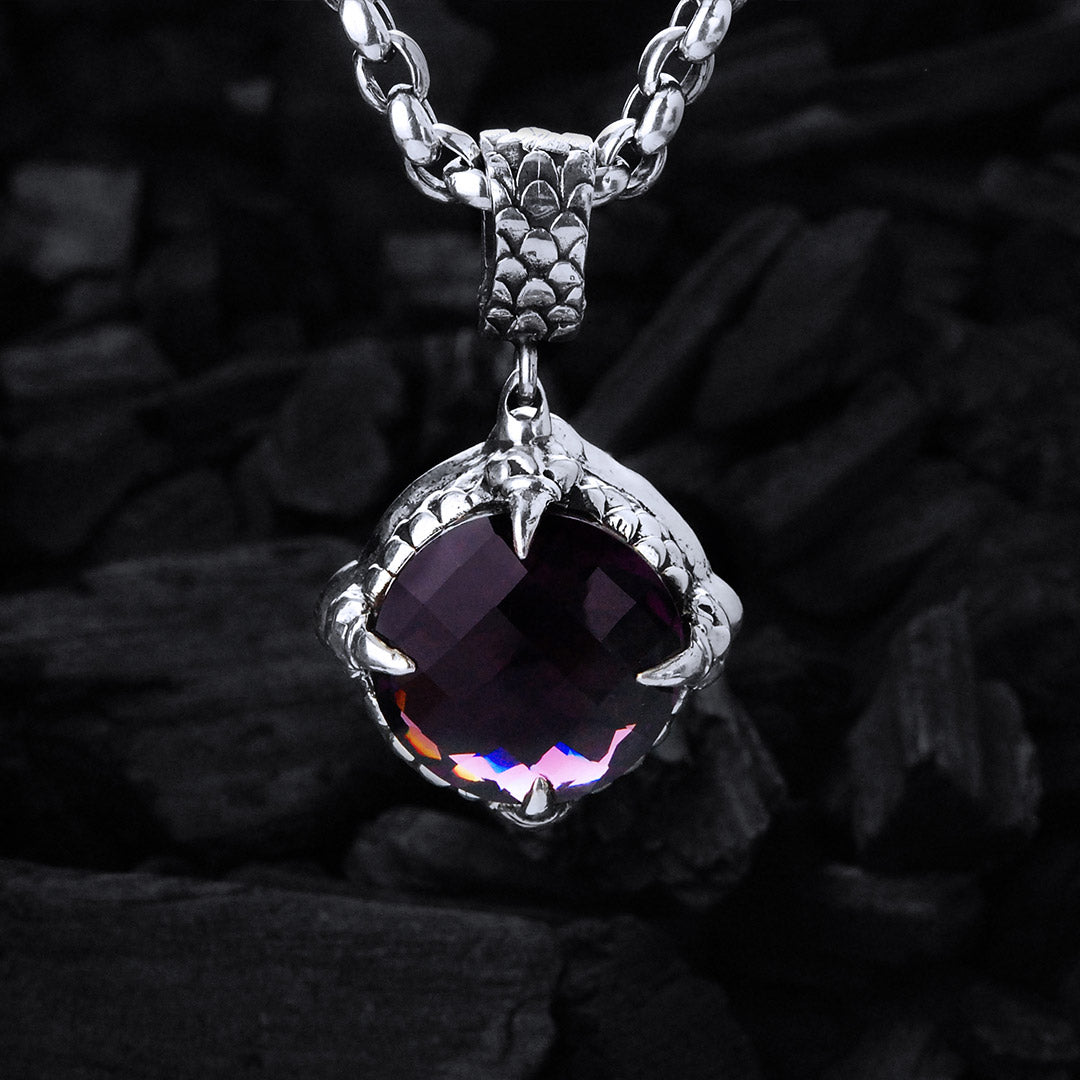 Silver Pendant Dragon Stone with DRAGON CLAW and Scales