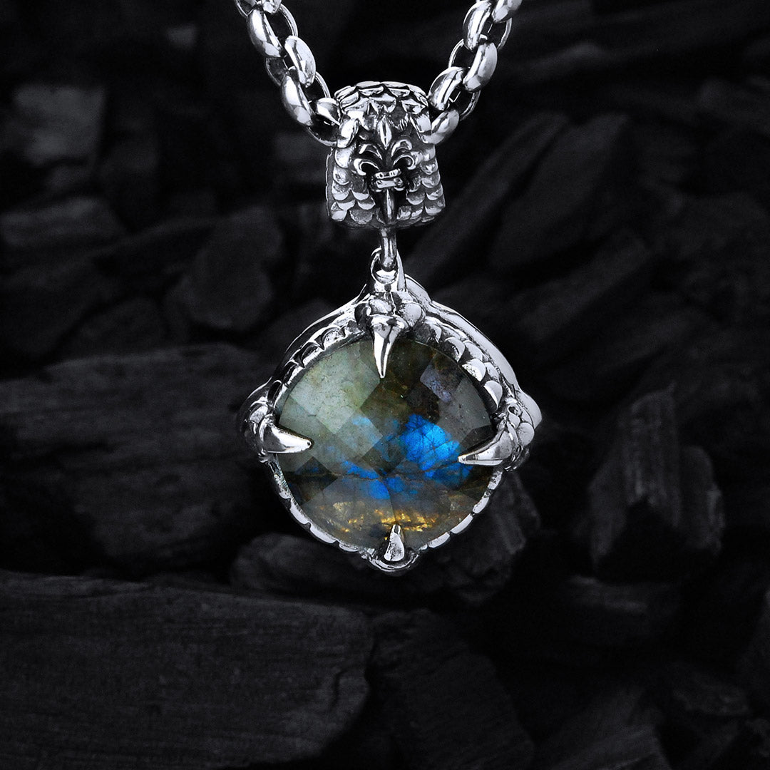 Silver Pendant Dragon Stone with DRAGON CLAW and Scales
