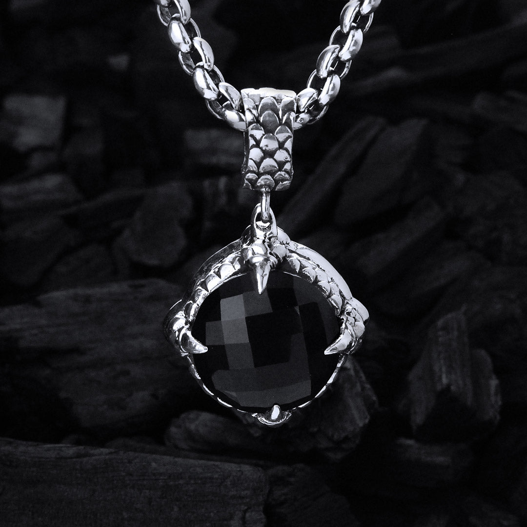 Silver Pendant Dragon Stone with DRAGON CLAW and Scales