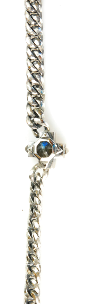 Silver Necklace Faceted Curb Chain with GREEK OCTAGON CROSS Center 20