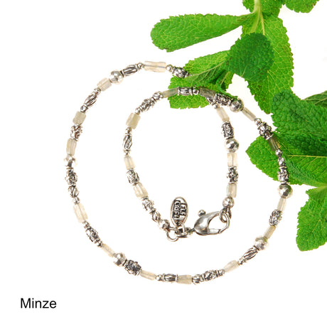 Silver Neckband TUBES with Elfin Decor and LABRADORITE SQUARE BARS