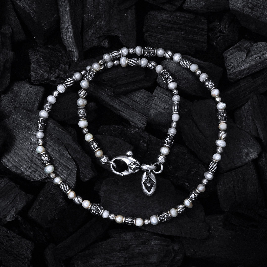 Silver Neckband TUBES with Elfin Decor and Genuine Pearls