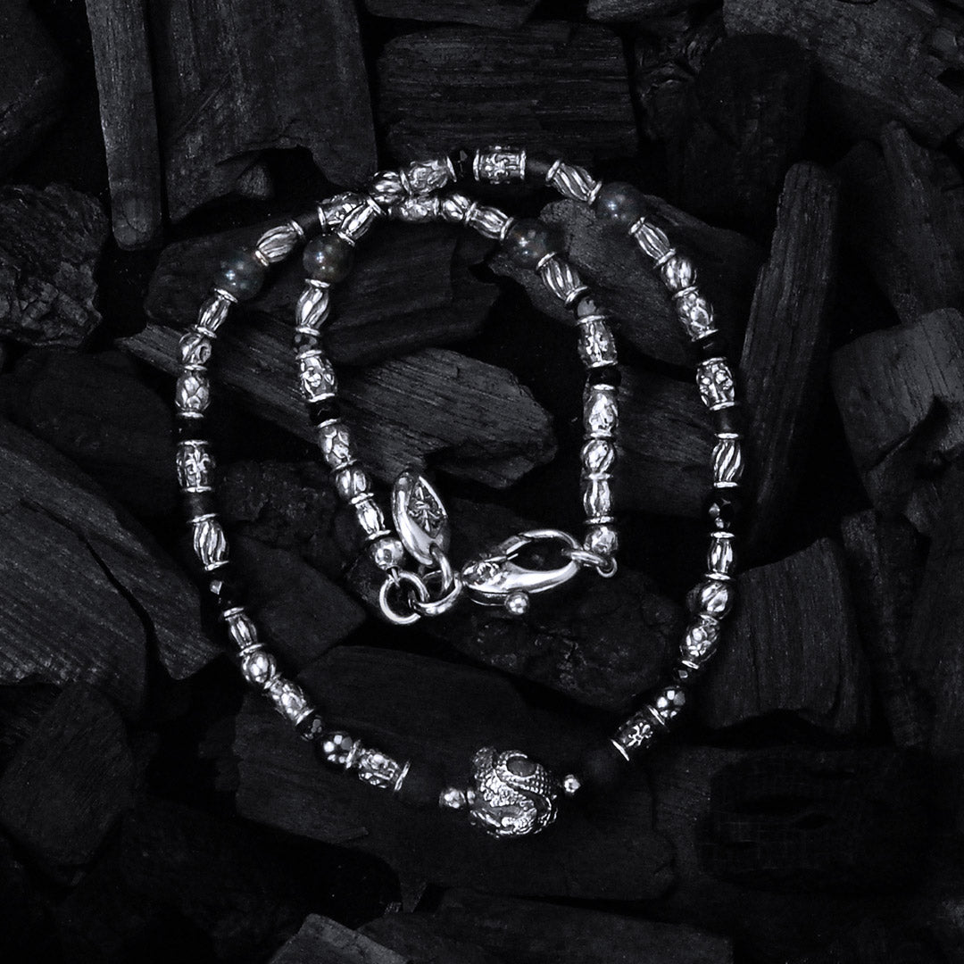 Silver Necklace Decor Tubes and DRAGON FIRE Ball with Stone Beads