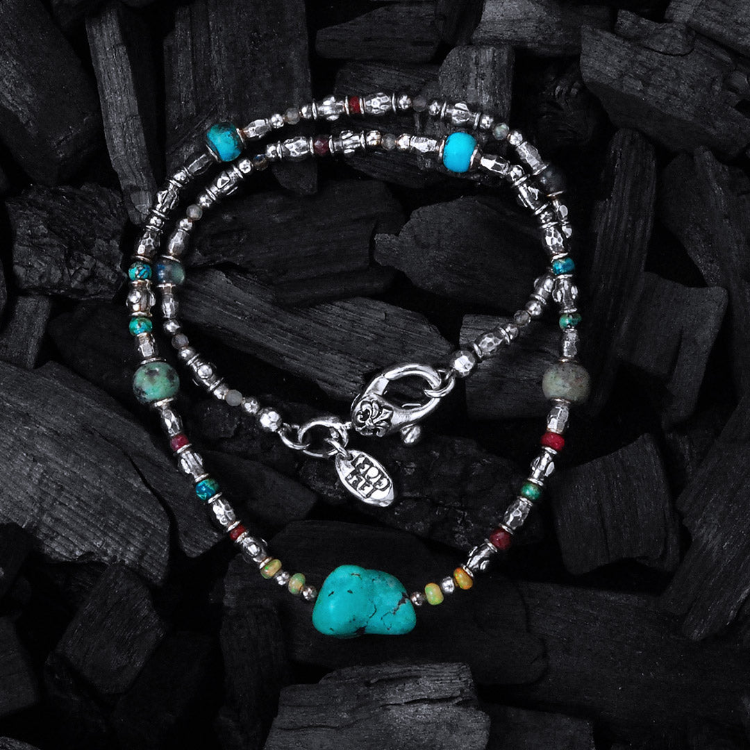 Silver Neckchain Rough TUBES and Stone ROCKS and Fine Stones