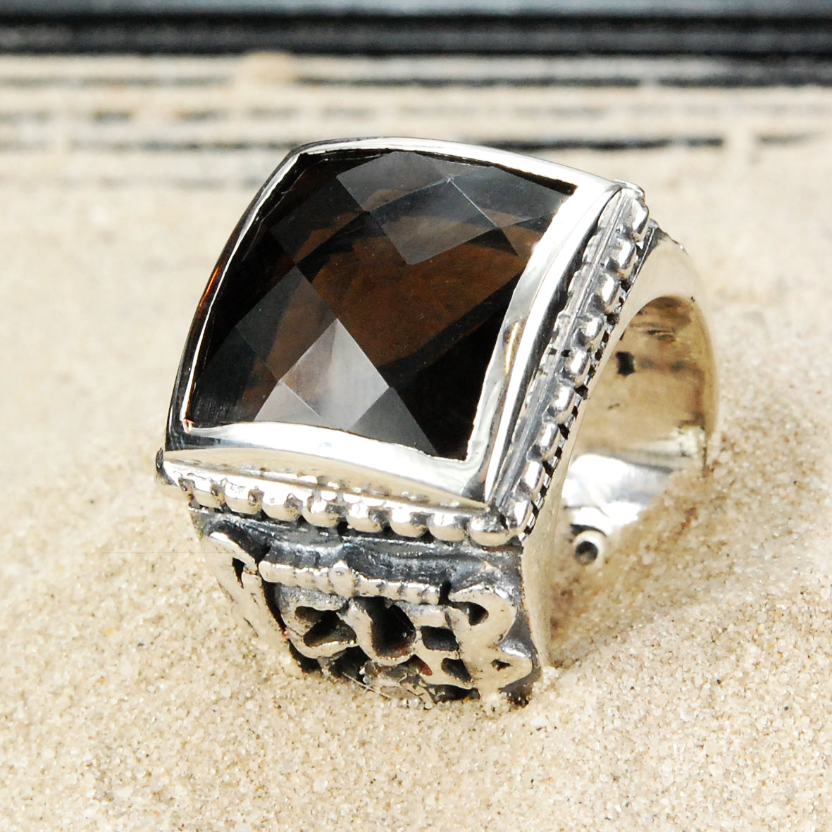 Silver Ring CAREE Stone on SHIELD Band