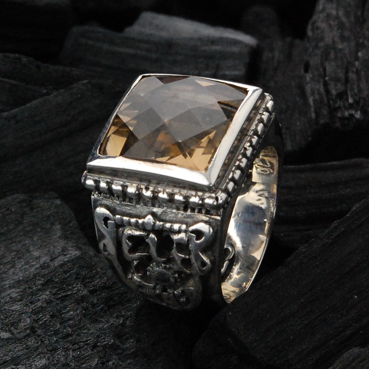 Silver Ring CAREE Stone on SHIELD Band