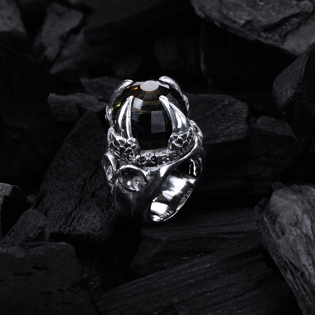 Silver Ring DRAGON CLAW Stoneholder on Crescent Star Band