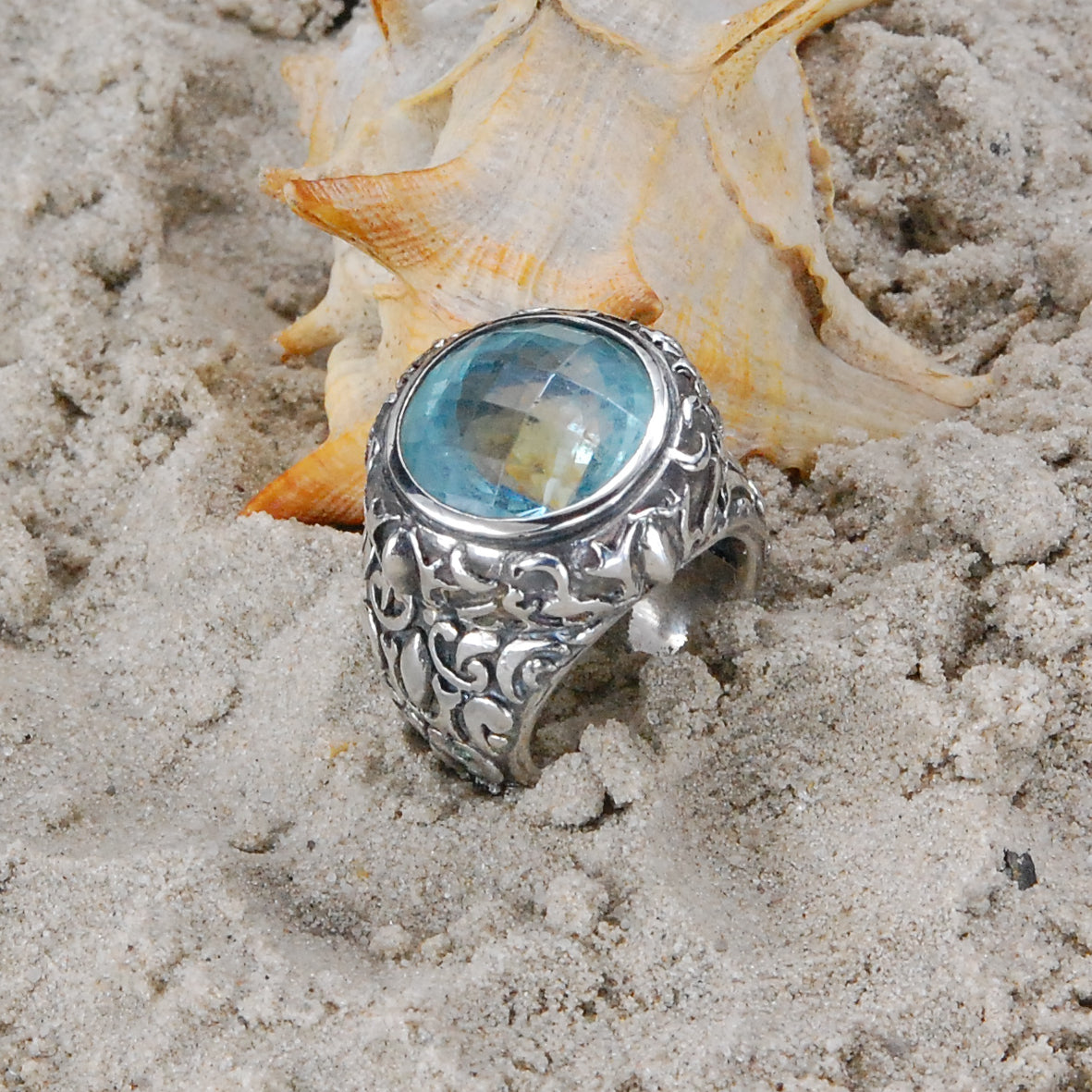 Silver Ring Round GARDEN AT NIGHT Stoneholder