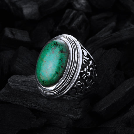 Silver Ring Elfin Oval GARDEN AT NIGHT Stone Cabochon