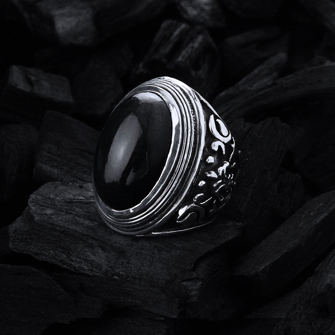 Silberring Elfin Oval GARTEN BEI NACHT Stein Cabochon