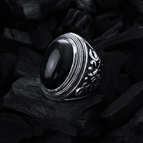 Silver Ring Elfin Oval GARDEN AT NIGHT Stone Cabochon