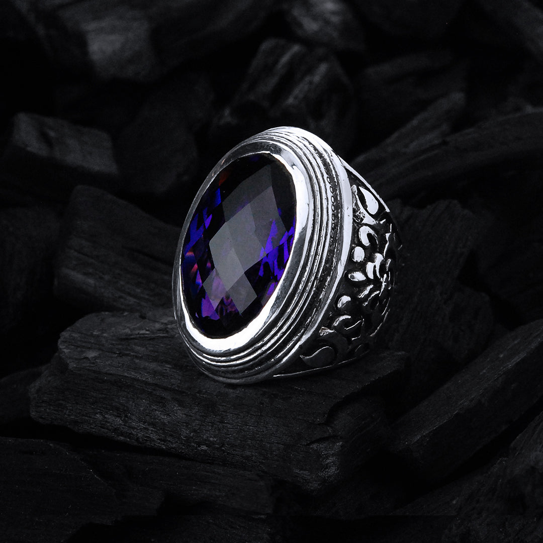 Silver Ring Elfin Oval GARDEN AT NIGHT and Stone Faceted