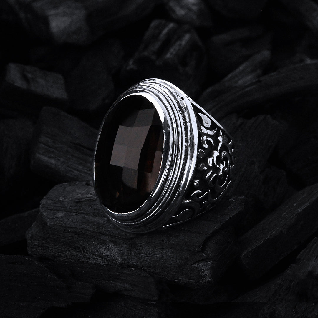 Silver Ring Elfin Oval GARDEN AT NIGHT and Stone Faceted